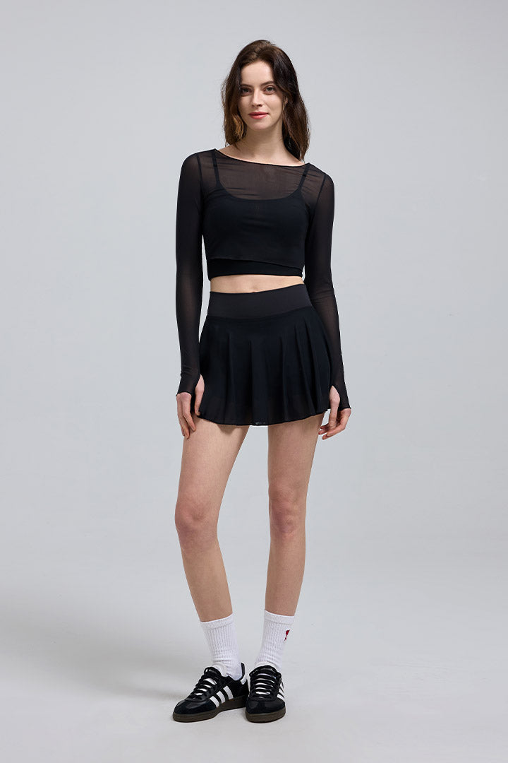 Jupe plissée en maille transparente