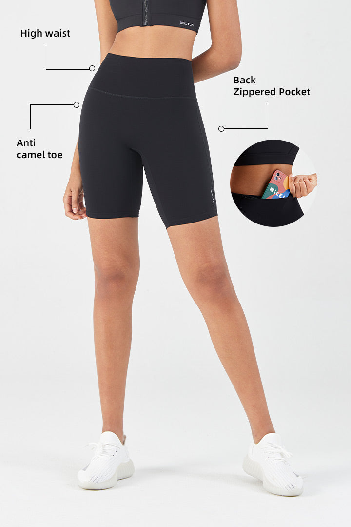 Short motard taille haute avec poche zippée invisible